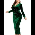 thumbnail image 3 of Vestido Ajustado de Terciopelo de Larga para Mujer, Elegante, Fruncido, Cruzado, con Escote en V Profundo, para Fiesta y Cóctel Verde XL, 3 of 9