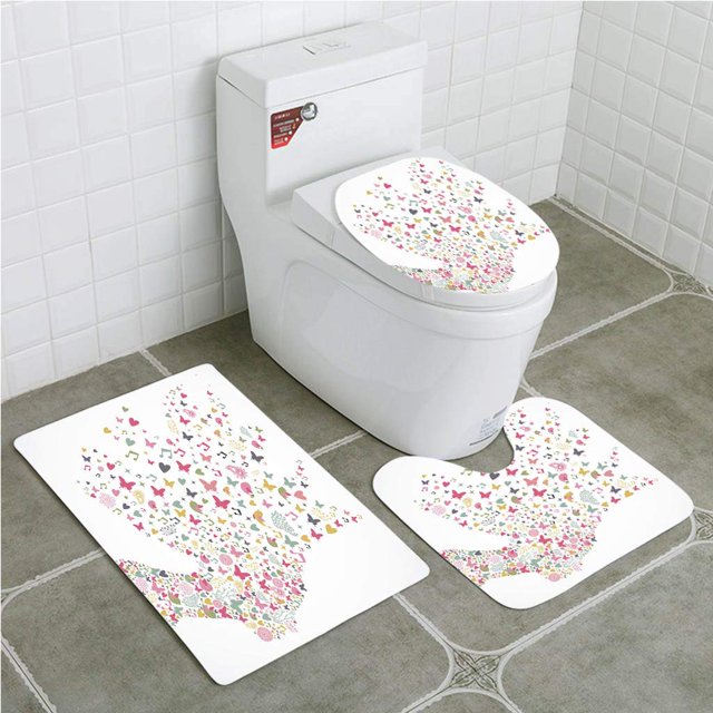ABPHQTO Flores de perfil de mujer abstracta Juego de alfombras de baño de 3 piezas Alfombra de baño Alfombra de contorno y tapa de inodoro