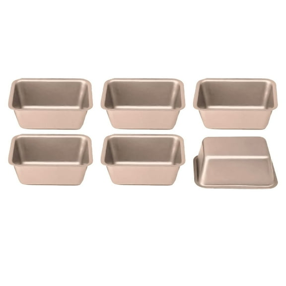 Mini Rectangular Cake Pan Set – 6-Piece Non-Stick Bread Loaf Mold for Baking, Toast, Sandwich & Desserts | Carbon Steel, Champagne Gold 4.06x2.84x1.57in