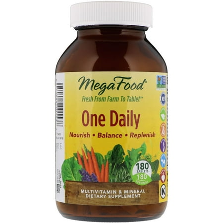 MegaFood - One Daily, Multivitamin Support for Immune and Nervous System Health, Energy Production, and Mood Balance with Folate and B Vitamins, Vegetarian, Gluten-Free, Non-GMO, 180