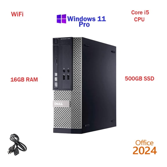 Restored Windows 11 Dell i5 3.2 ghz 16GB RAM 500GB SSD WiFi Desktop Computer PC Office24