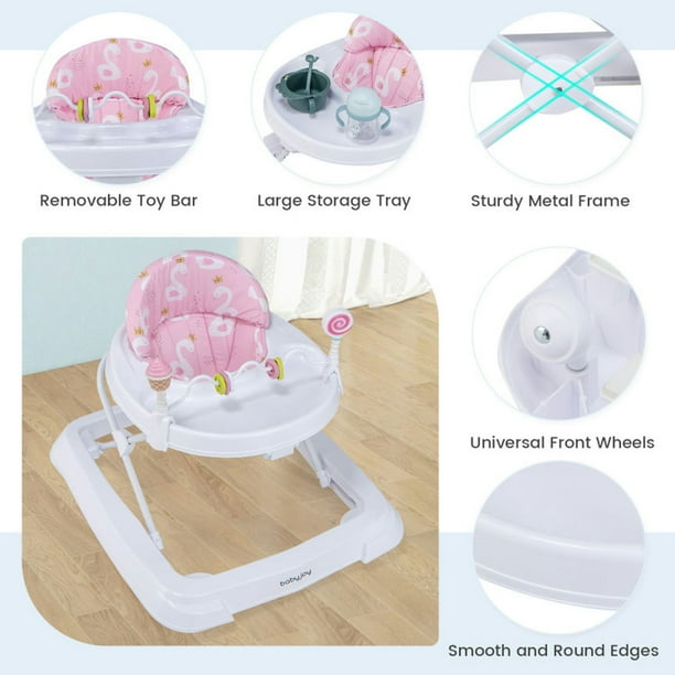 Topcobe Foldable Baby Activity Walker with Adjustable Height and Detachable Seat Cushion, Baby Walkers and Activity Center for Boys Girls Babies-Pink Topcobe Foldable Baby Activity Walker with Adjustable Height and Detachable Seat Cushion, Baby Walkers and Activity Center for Boys Girls Babies-Pink
