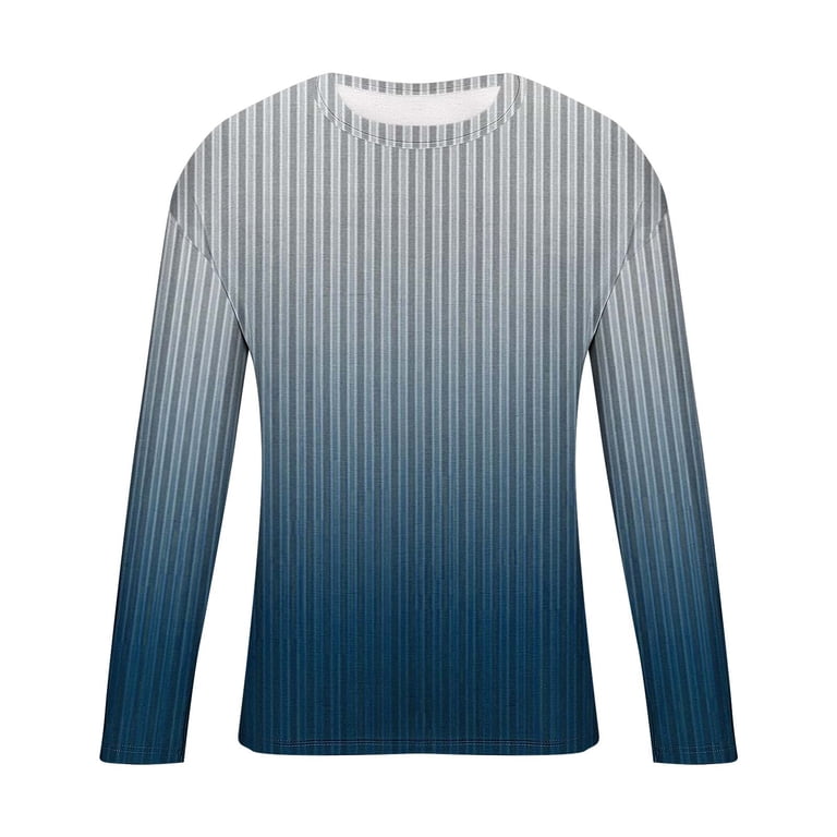 Mens Shirts Fashion Striped Gradient Print Loose T Shirt Long 