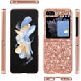 thumbnail image 2 of Bling Case for Samsung Galaxy Z Flip 5 5G,Slim Galaxy Z Flip 5 Case Women Girly Cute Sparkly Glitter Sequins Crystal Diamond Hard PC Back Flexible TPU Bumper Case,Rose Gold, 2 of 7