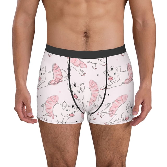 Balery Cute Piggy Ballerina Calzoncillos bóxer para hombre, ropa interior de algodón suave y transpirable con cinturilla de nailon-XX-Large