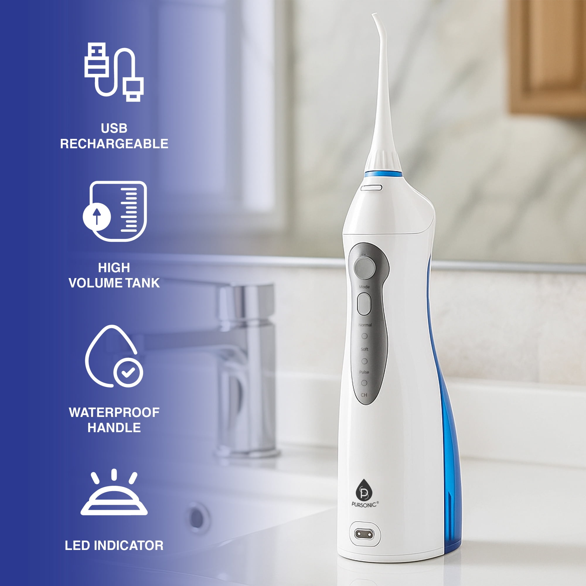 Rechargeable Oral Irrigator with 360° Rotating Nozzle and Large Water Reservoir
