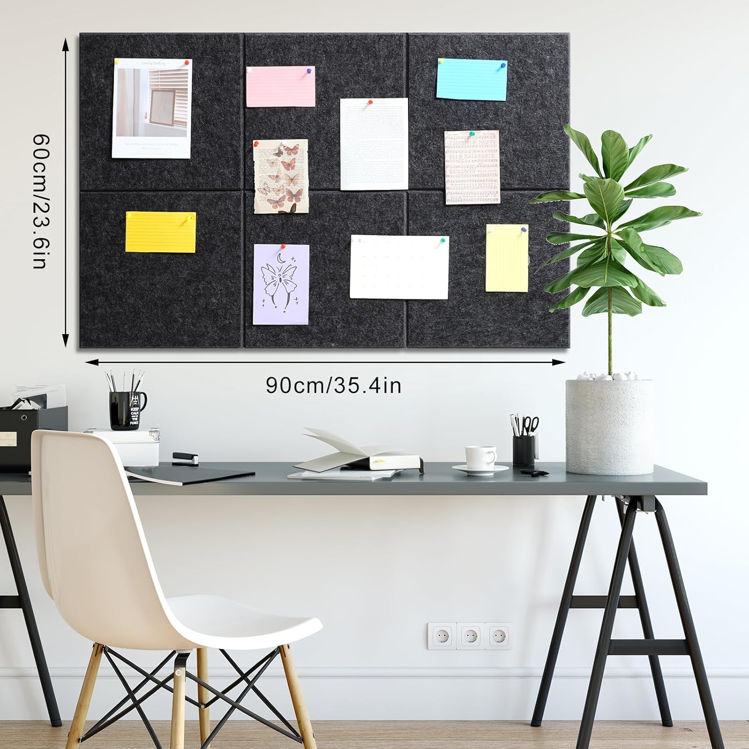 Hapric Black Felt Cork Board Tiles 36x24 with Pushpins photo 6