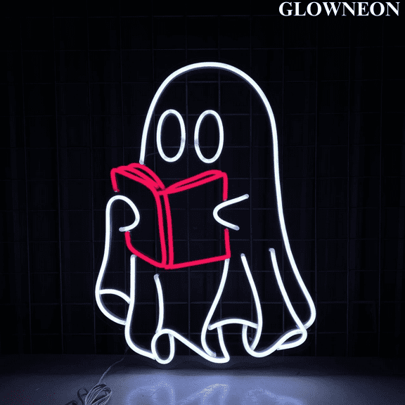 Glowneon Ghost Reading Book Led Sign, Ghost Spooky Book Halloween Art