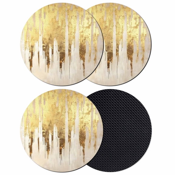 Abstract Gold Coasters Set of 4, Modern Luxury Strokes Artwork Absorbent Coasters for Drinks, Coaster for Bar Office Dining Coffee Table Accessories Decor, Non Slip Round Desk Coaster