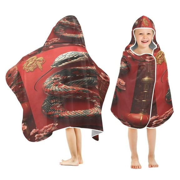 BZSMCE Towels Kids Hooded Beach Towel Red Bloom Snake Pool Bath Towel Soft
