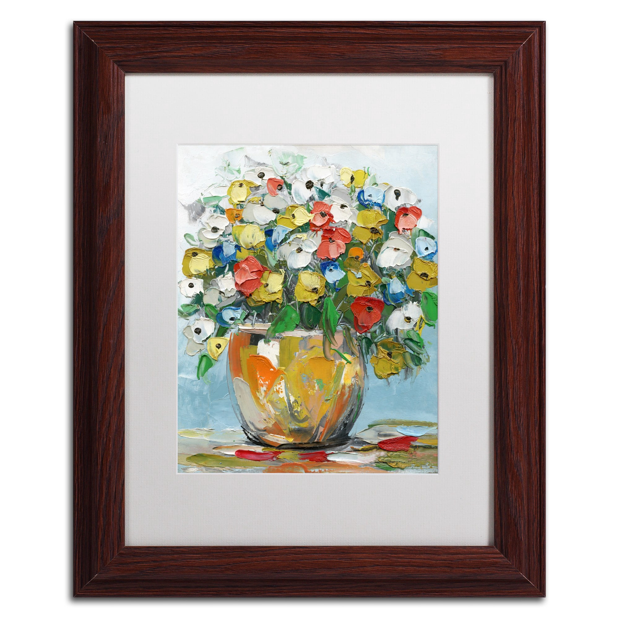 Trademark Fine Art "Spring Flowers in a Vase 3" Canvas Art by Hai Odelia, White Matte, Wood Frame