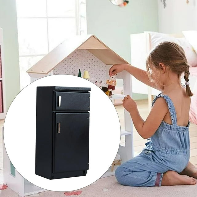 BELOVING 1/12 Scale Kitchen Fridge Freezer Life Scene Living Room Dollhouse Furniture Black
