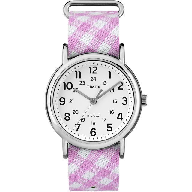 Reloj Timex Unisex TW2R24200 Weekender Rosa correa de nailon a cuadros vichy