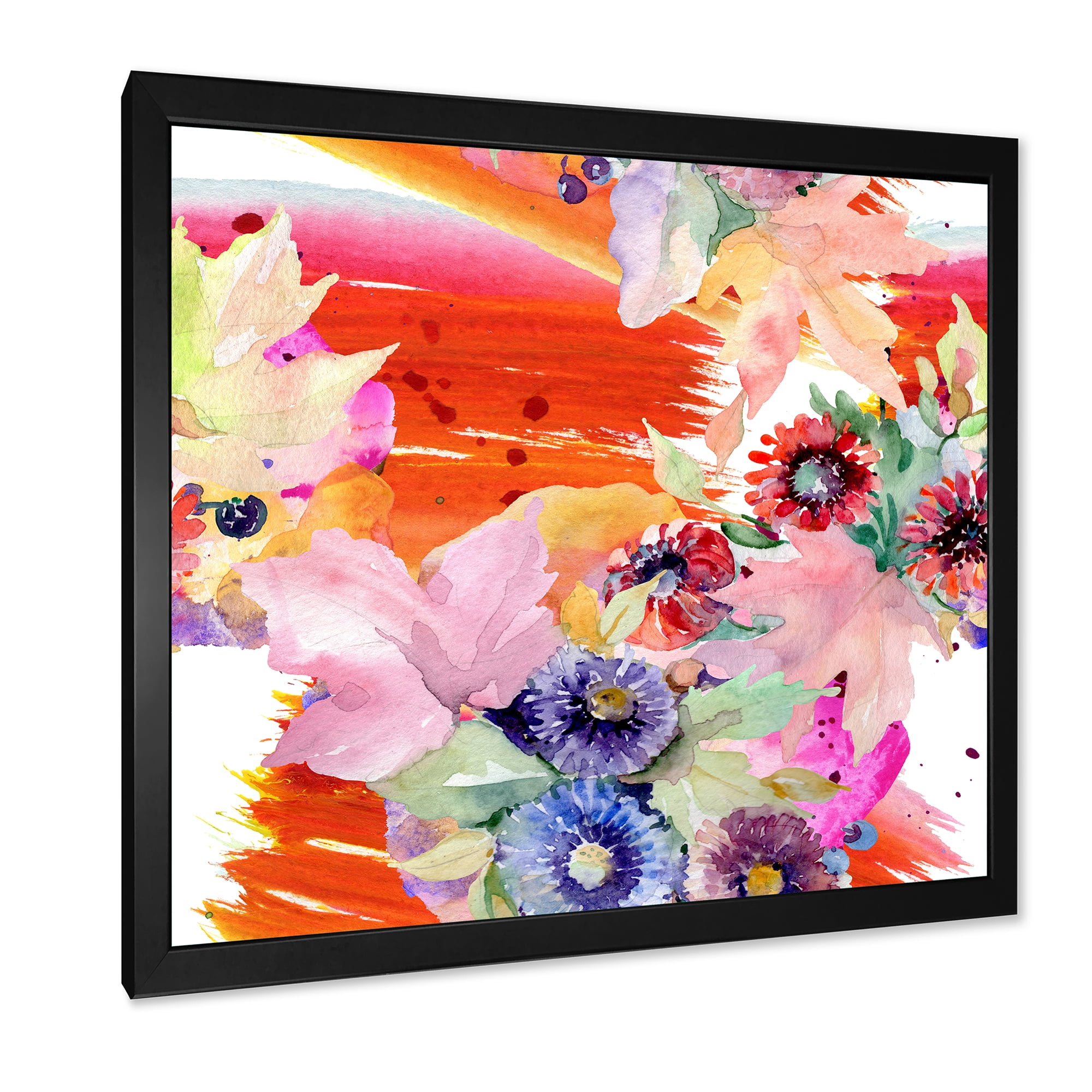 Wildflowers and Vibrant Wild Spring Leaves VII 36 in x 36 in Framed Painting Canvas Art Print, by Designart