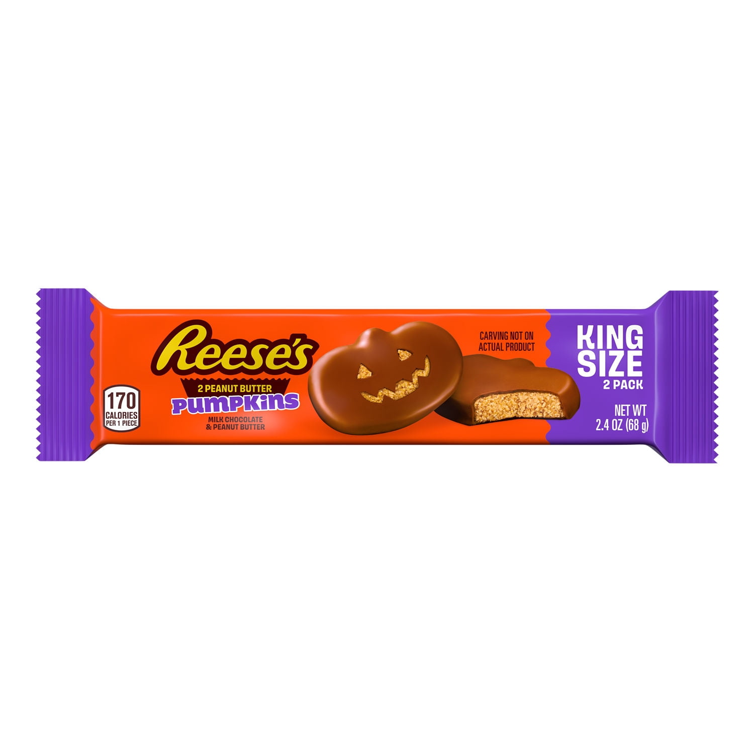 (4 pack) Reese's Milk Chocolate King Size Peanut Butter Pumpkins, Halloween Candy Pack, 2.4 oz