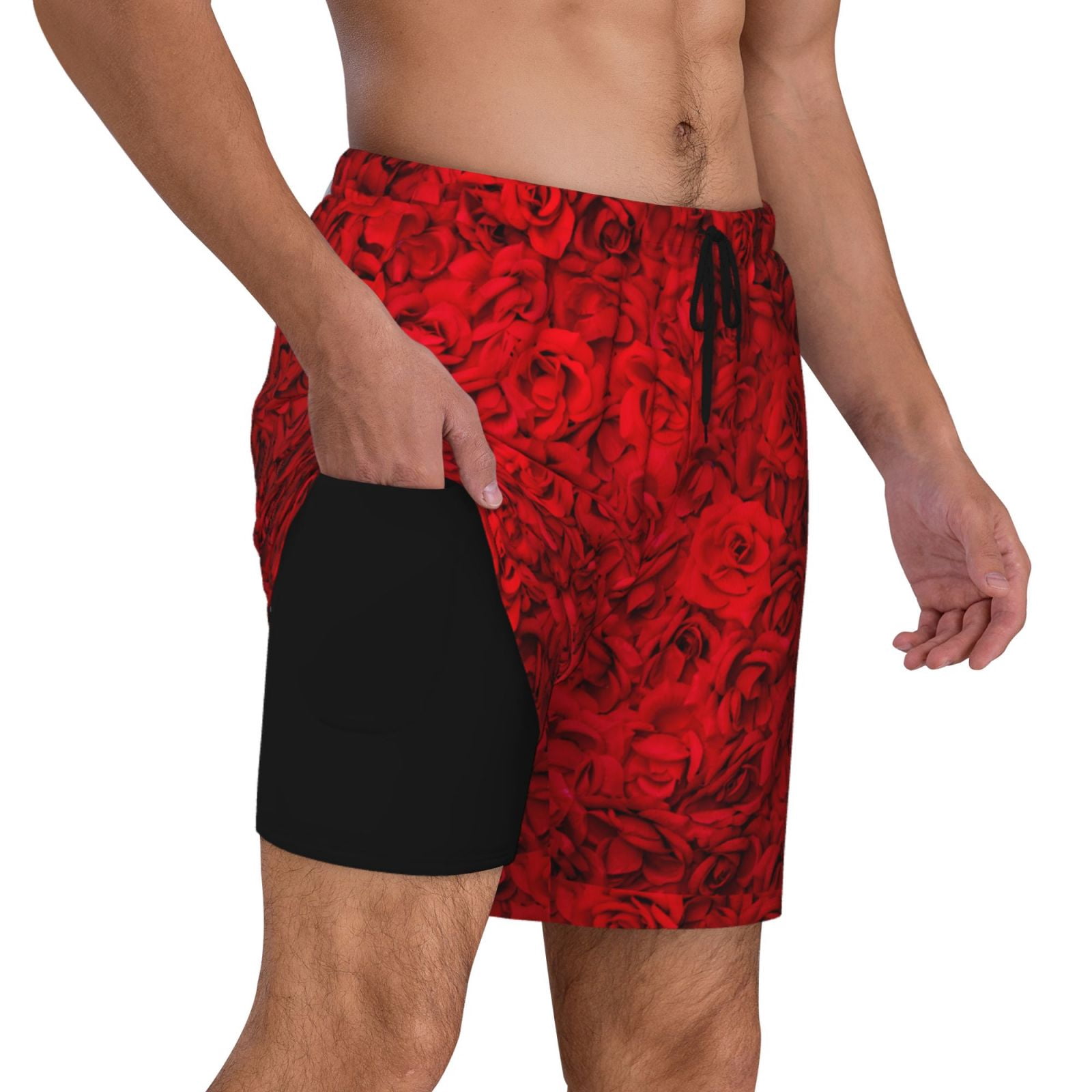 Xecao Red Rose for Men's Swimming Trunks Swim Trunks Quick Dry Swim Shorts with Mesh Lining Funny Swimwear Bathing Suits