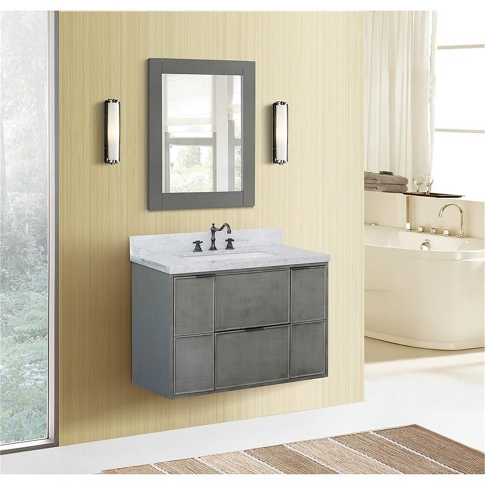 Bellaterra Home 37" Single wall mount vanity in Linen Gray finish top with White Carrara and rectangle sink
