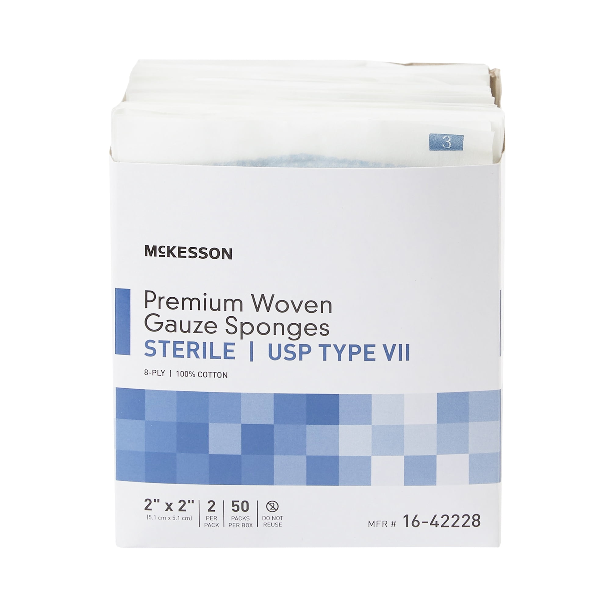 McKesson Woven Gauze Sponges, Sterile Cotton Wound Pads, 2 in x 2 in, 2 per Pack, 1500 Packs, 3000 Total