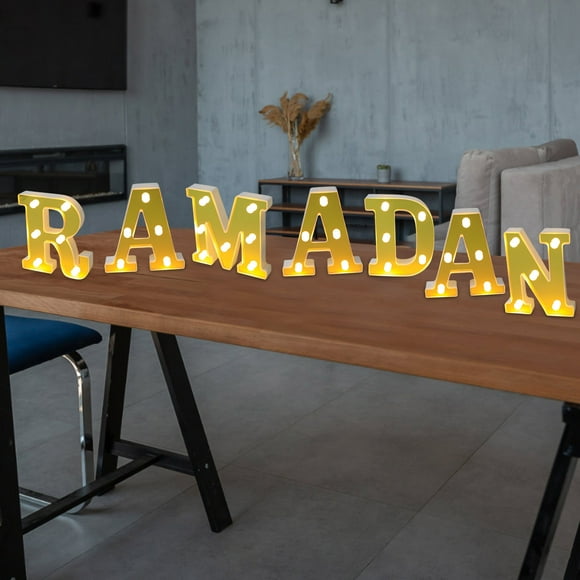 Ramadan Mubarak LED Letter Lights - Battery-Powered Table Decoration with Mirror Surface, Islamic Party Decor for Eid, Home, and Tabletop Celebrations, Gift