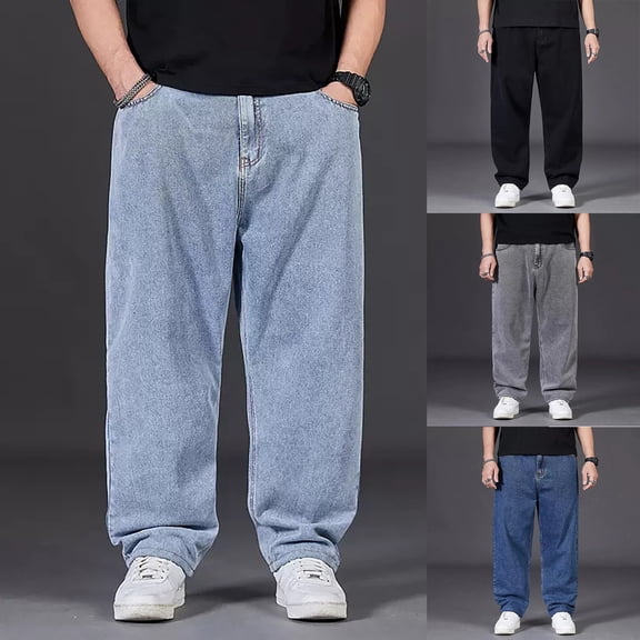 Blekii Men's Plus Size Jeans, Extra Wide Leg Relaxed Fit Denim Pants, Elastic Waist Comfort for Big & Tall, Casual Daily Wear Trousers, Retro Style Streetwear, Durable Cotton for