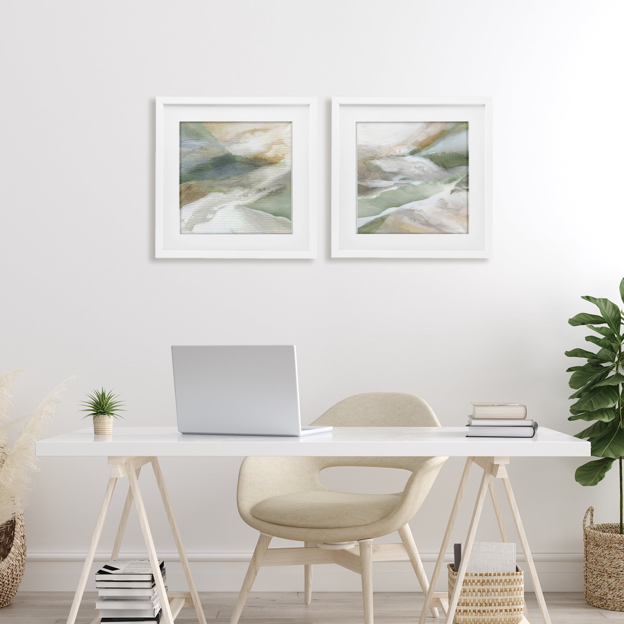 Stupell Industries Serene Misty Valley Abstraction 2 Piece White Framed Print Under Glass Set, design by Carol Robinson
