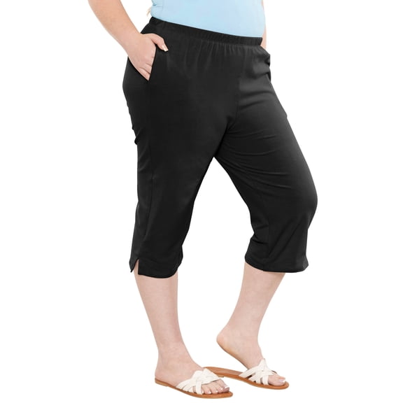 Stretch Is Comfort Women's Cotton Straight Leg Cropped Pants Black 2X