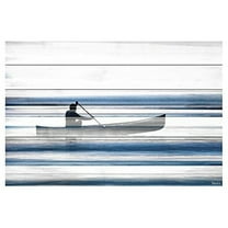 Parvez Taj Pt-Wnpw-11-Ww-45 30" x 45" "Blue Lake Canoe" Art Print On White Wood