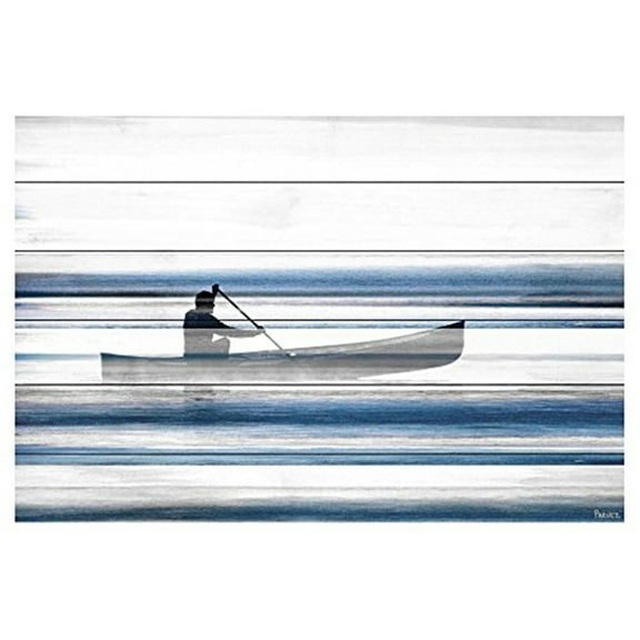 Parvez Taj Pt-Wnpw-11-Ww-45 30" x 45" "Blue Lake Canoe" Art Print On White Wood
