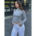 thumbnail image 3 of Women’s Y2K Turtleneck Long Sleeve Top  Retro Slim Fit Tee for Casual Streetwear  Layering, 3 of 6