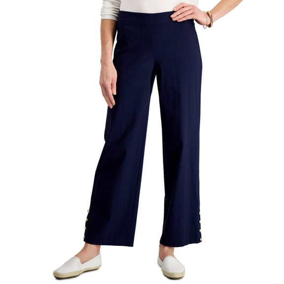 JM Collection Petite Button-Hem Textured Wide-Leg Pants Intrepid Blue PXS