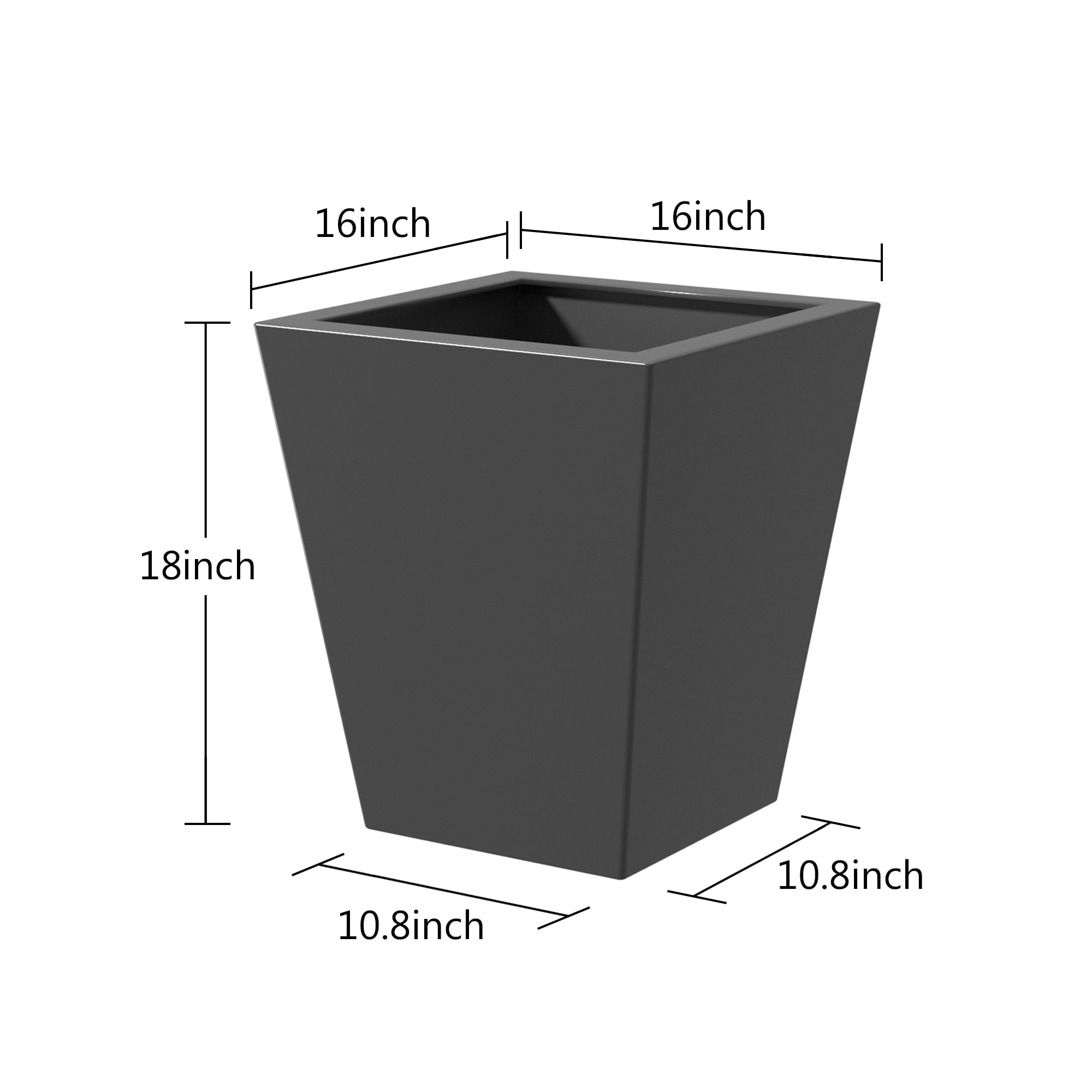 MAYEERTY 18"H Metal Tapered Planter: Large Garden Pot with Drainage Hole & Rubber Plug for Patio, Black