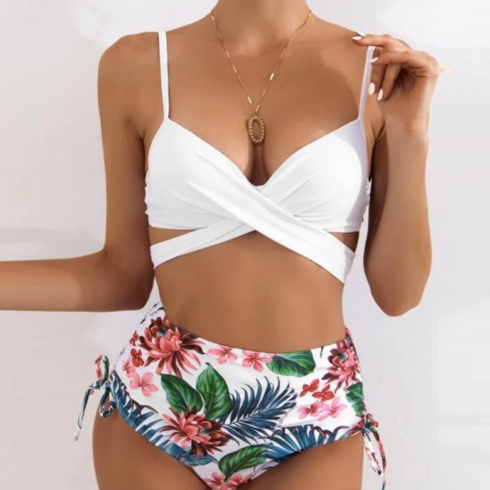 Alvage Women 3 Piece High Waisted Swimsuit with Cover Ups Printed Bikini Bathing Suits Floral Triangle High Waist Bikini - image 5 of 11