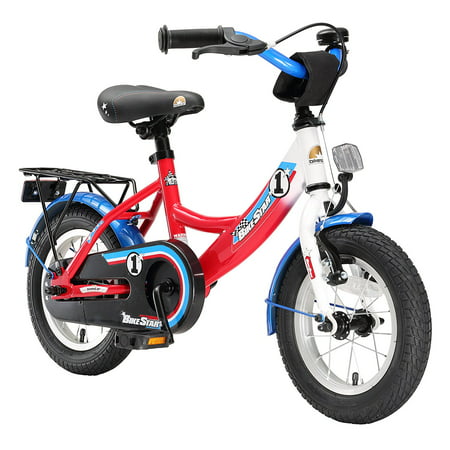 BIKESTAR Original Premium Safety Sport Kids Bike Bicycle with sidestand and Accessories for Age 3 Year Old Children | 12 Inch Modern Edition for Boys | Red Blue White Rally
