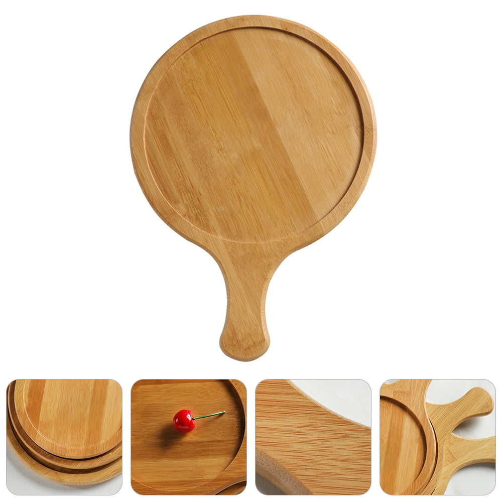Senseth 10 Inch Pizza Tray Paddle Board with Handle Round Bamboo Bread Cake Plate