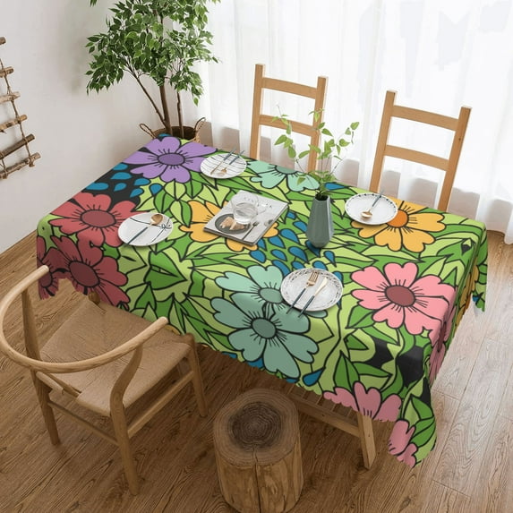 XMXY Table Cloth Rectangle Table, Flowers Floral Background Dining Table Cover Waterproof Washable Outdoor Tablecloth, 54 X 72 Inch