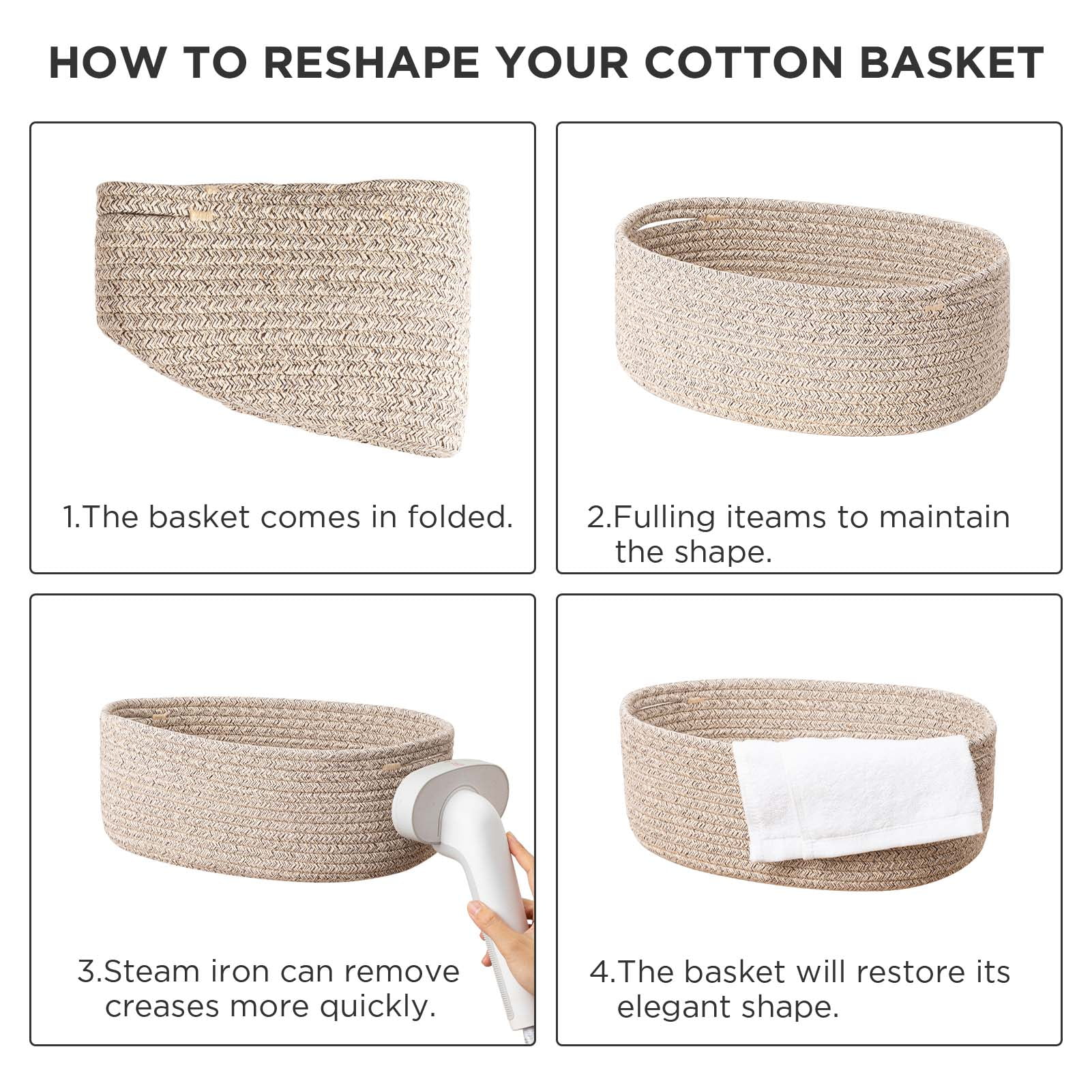 HBlife Shelf Storage Baskets for Organizing - Cotton Rope Baskets with Handles - Small Empty Decorative Gift Baskets for Storage Toys - Set of 3 - Brown