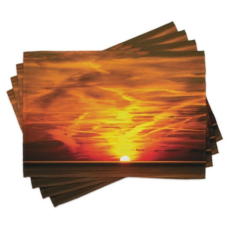 

Landscape Placemats Set of 4 Sunset over the Sea Golden Horizon Sailing Outdoors Dusk Nature Design Mediterranean Washable Fabric Place Mats for Dining Room Kitchen Table Decor Orange by Ambesonne