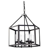 4-Light Fixture, Industrial Farmhouse Lantern Pendant Light Hexagon Cage, Oil Rubbed Bronze Lantern Chandelier Hanging for Kitchen Island Foyer Entryway Bedroom