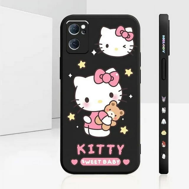 Liquid Silicone Case For Oppo Reno 9 8 7 7SE 6 5 4 4SE 3 Pro Plus 4G 5G Cover Anime Cute Hello Kitty Colour Fundas Cqoues Shell LXY