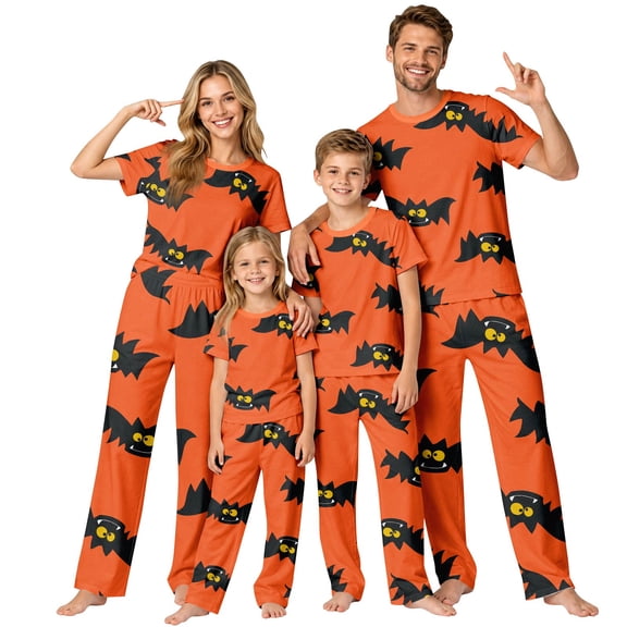 Halloween Family Pajamas Matching Set - Soft 2 Piece Long Sleeve Top & Pants Sleepwear, Halloween Bat Print Short Sleeve Sleepwear for Family for 12 Months Pjs