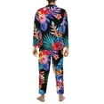 thumbnail image 5 of Kll Tropical Palm Leaves Sleepwear Mens Flannel Pajamas,Long Cotton Pj Set, 5 of 9