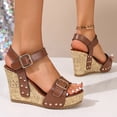 thumbnail image 3 of Dakaela Women's Platform Wedge Sandals Open Toe Ankle Strap Summer Dressy Shoes Cork Slip on Wedding Party Dressy High Heeled Sandal Size 6-10 Brown, 3 of 9