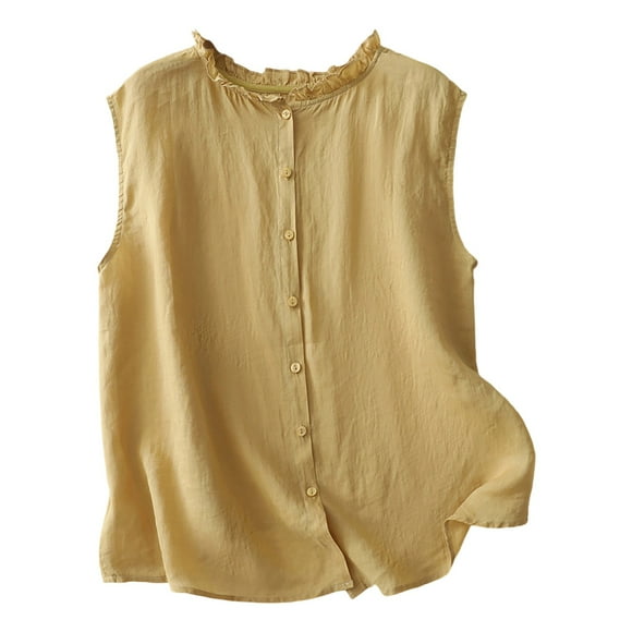 Gpaecead Linen Cotton Vest Women's Linen Waistcoat Trend Casual Sleeveless Cardigan