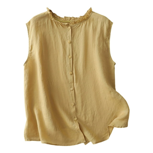 Gpaecead Gilet en Lin et Coton pour Femmes, Tendance, Cardigan Sans Manches Décontracté