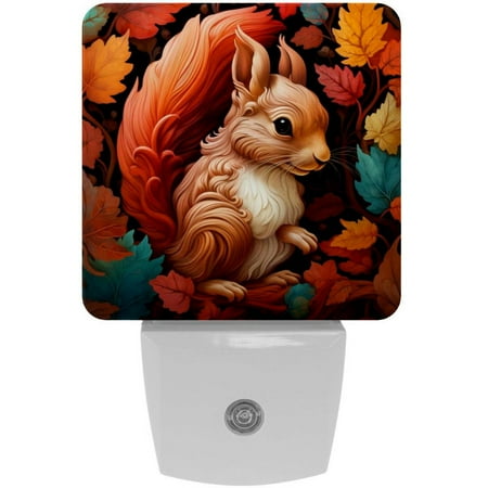 

Plug-in Night Lights Set Of 2 Cute Squirrel and Chestnut Automatic Dusk-To-Dawn Sensor LED Nightlights Home Decorative Lamp For Kids Teens Girls Boys Adults