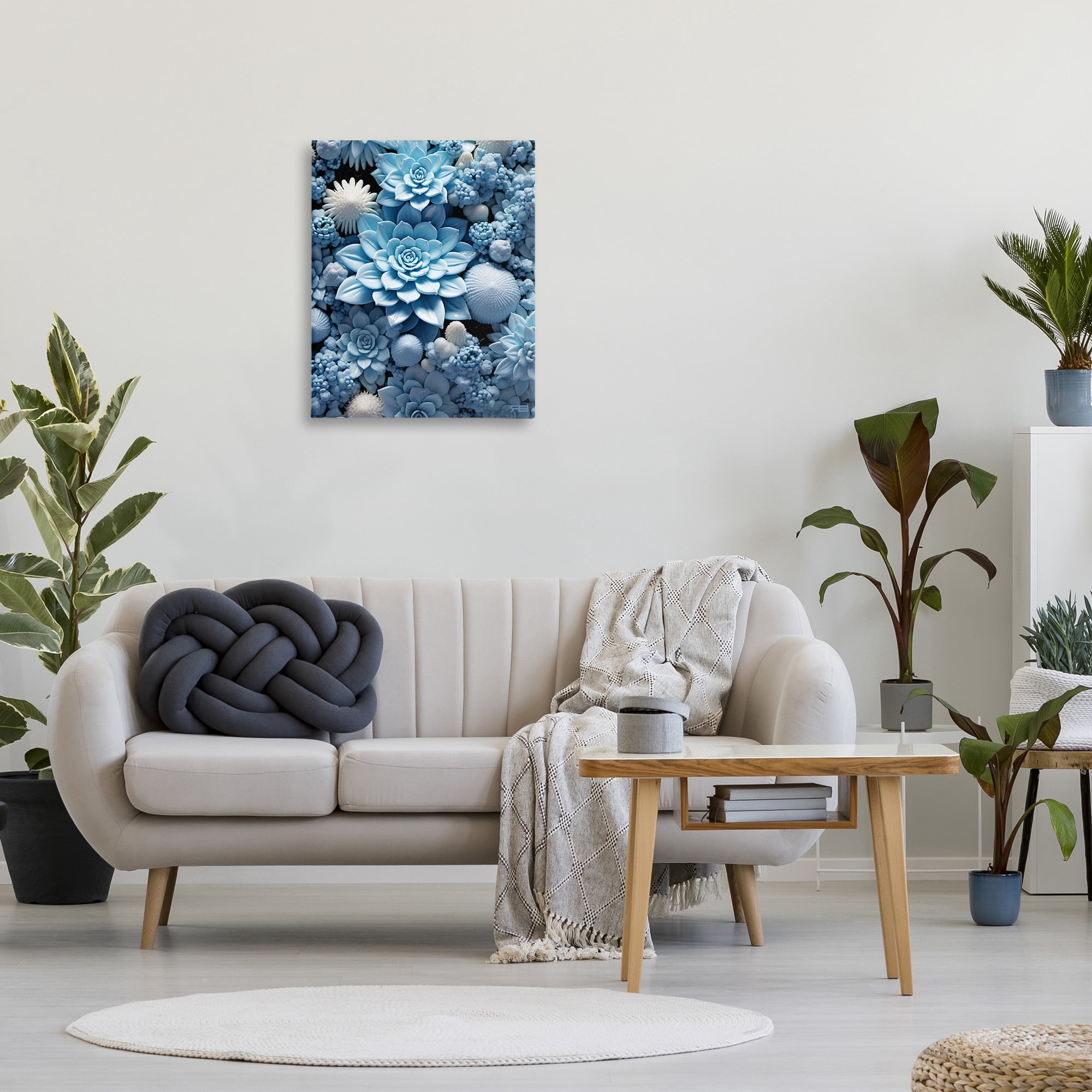 Stupell Industries Blue Patterned Succulents Botanical & Floral Painting Gallery Wrapped Canvas Art Print Wall Art, 24 x 30