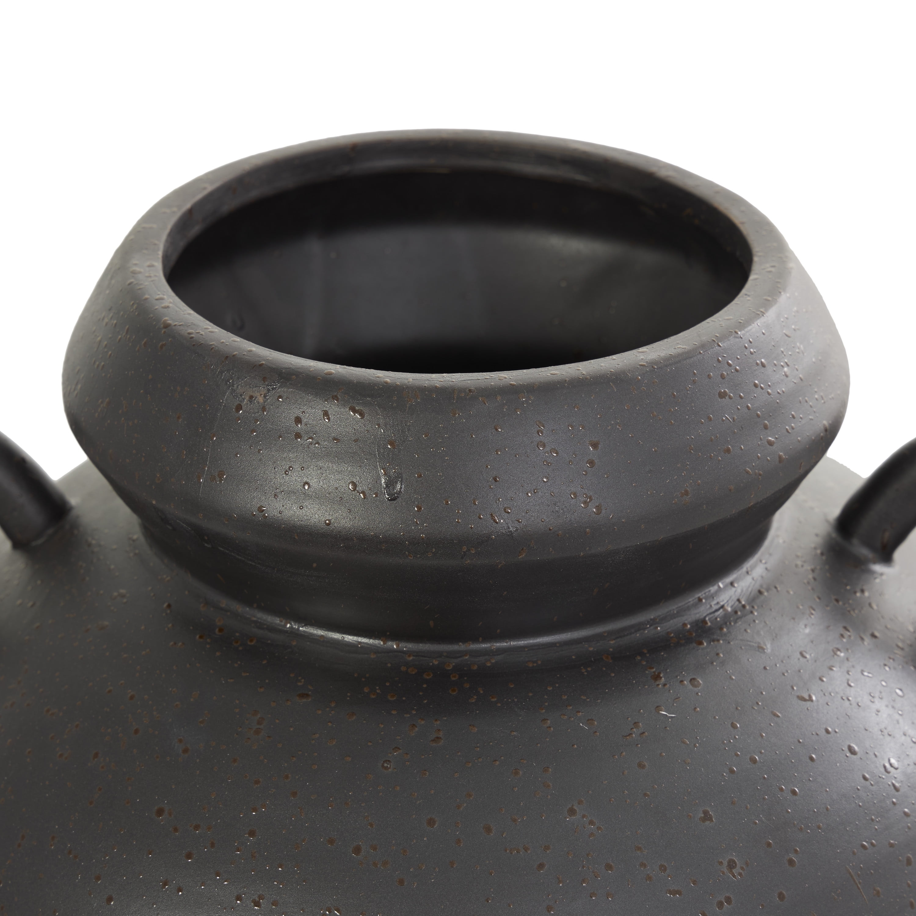 DecMode 15" Amphora Black Ceramic Vase with Speckled Texture and Ring Handles