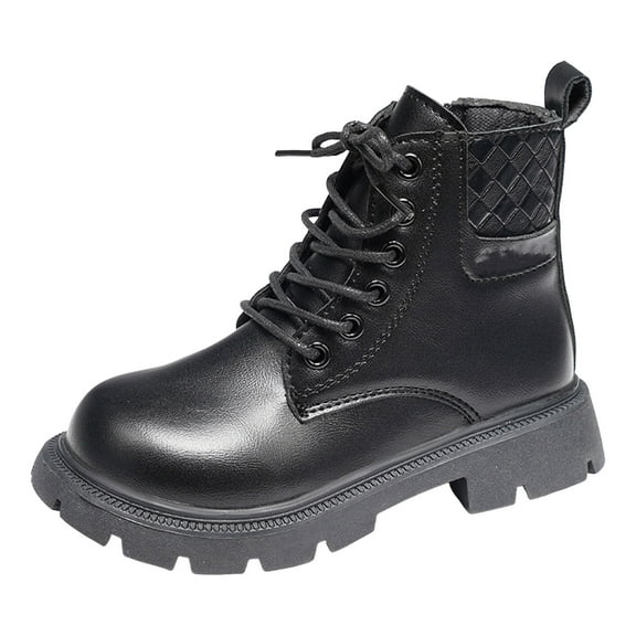 BOBOGOJP Little Boy Boots Hiking Outdoor Waterproof Lace-up Comfort Urban Styled Boots for Girls White (Toddler/Little Kid/Big Kid) Black for Size 13.5