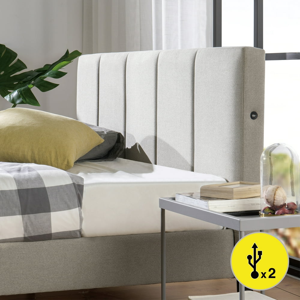 Zinus Maddon 35” Upholstered Platform Bed Frame with USB Ports, Beige