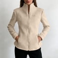 thumbnail image 7 of Breezora Women's Stand Collar Slim Fit Long Sleeve Jacket with Full Zip and Side Pockets for Casual Outerwear L Size Beige, 7 of 7